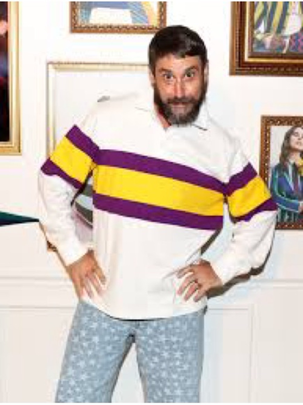 Rowing Blazers White Rugby Shirt with Purple and Gold Stripes Mens 2XL | NWT